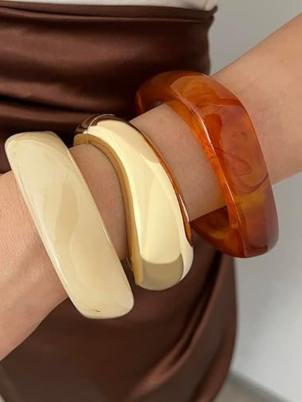 Big Stackable Bangles Set Trendy Statement Cuff Bracelet 3 Pieces